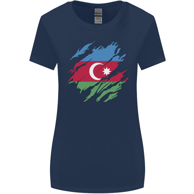 Torn Azerbaijan Flag Azerbaijani Day Football Womens Wider Cut T-Shirt Navy Blue
