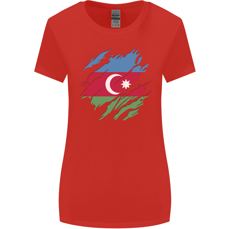 Torn Azerbaijan Flag Azerbaijani Day Football Womens Wider Cut T-Shirt Red