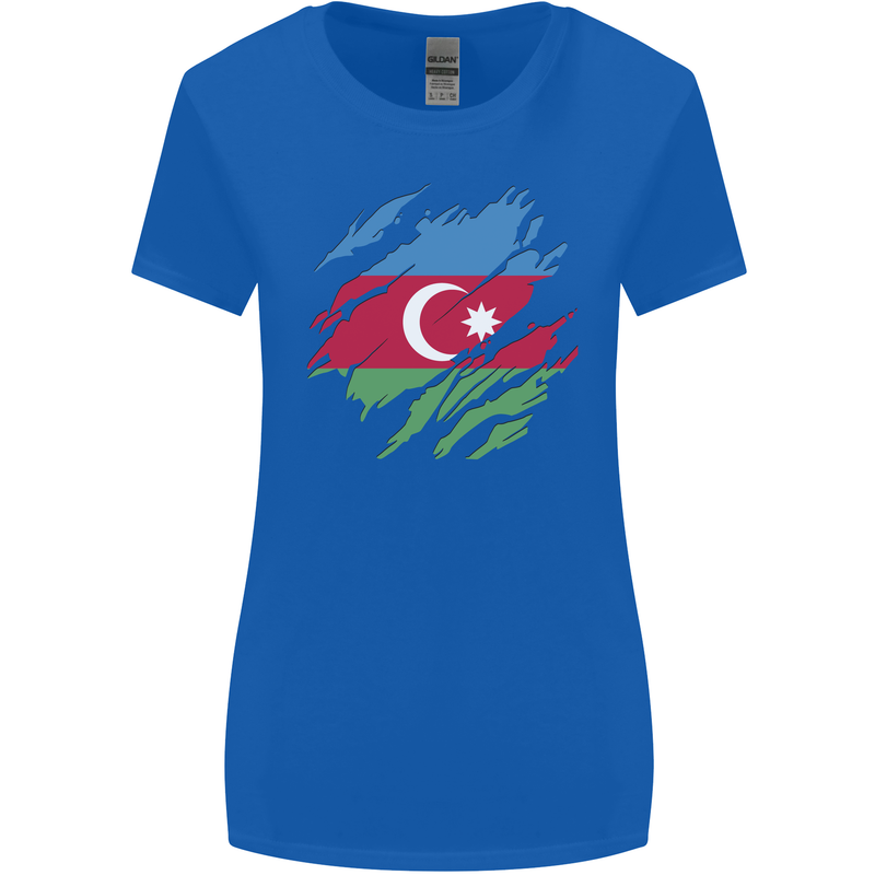 Torn Azerbaijan Flag Azerbaijani Day Football Womens Wider Cut T-Shirt Royal Blue