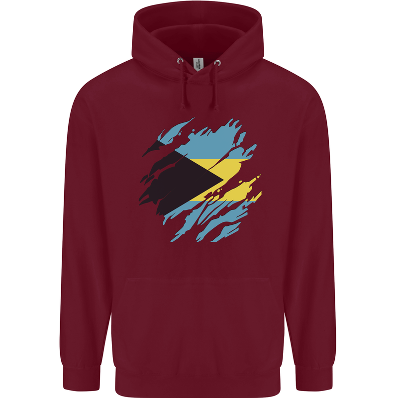 Torn Bahamas Flag Bahamians Day Football Childrens Kids Hoodie Maroon