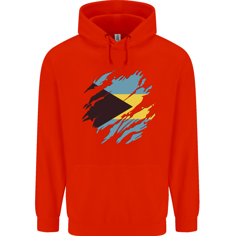 Torn Bahamas Flag Bahamians Day Football Mens 80% Cotton Hoodie Bright Red