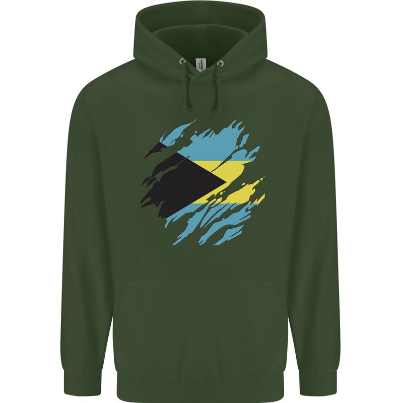 Torn Bahamas Flag Bahamians Day Football Mens 80% Cotton Hoodie Forest Green
