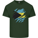 Torn Bahamas Flag Bahamians Day Football Mens Cotton T-Shirt Tee Top Forest Green