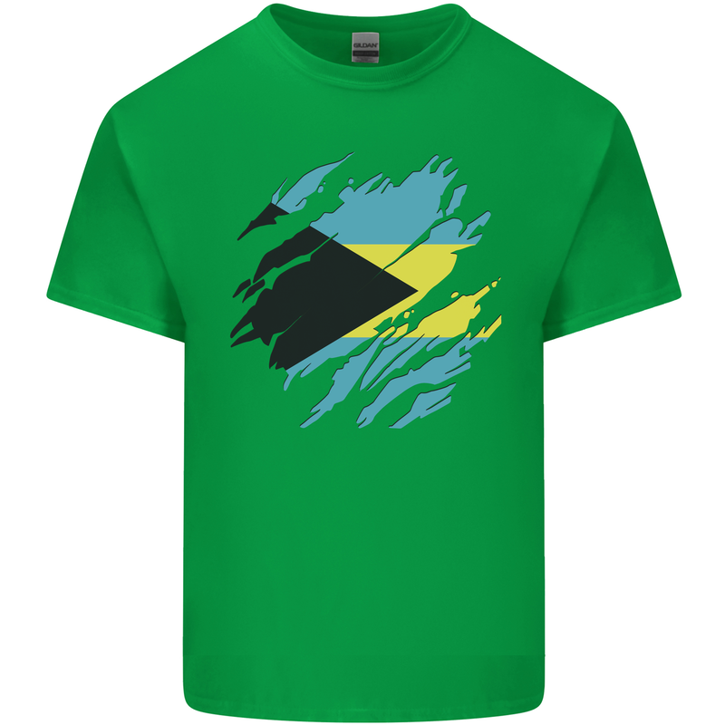 Torn Bahamas Flag Bahamians Day Football Mens Cotton T-Shirt Tee Top Irish Green