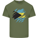 Torn Bahamas Flag Bahamians Day Football Mens Cotton T-Shirt Tee Top Military Green