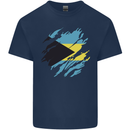 Torn Bahamas Flag Bahamians Day Football Mens Cotton T-Shirt Tee Top Navy Blue
