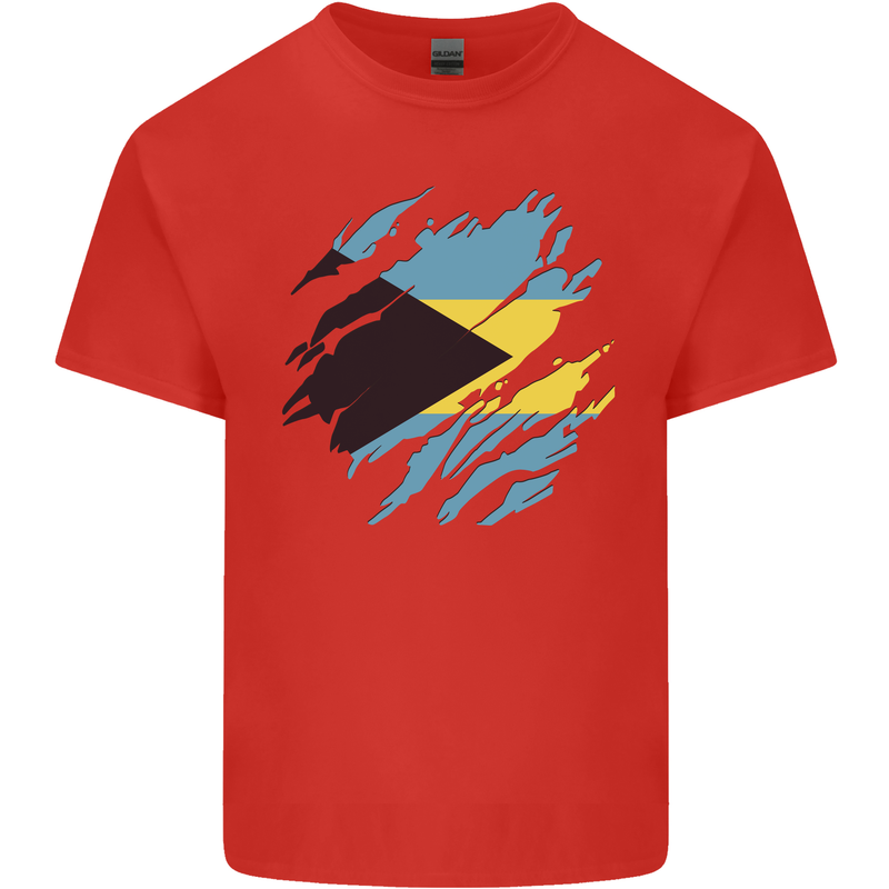 Torn Bahamas Flag Bahamians Day Football Mens Cotton T-Shirt Tee Top Red