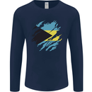 Torn Bahamas Flag Bahamians Day Football Mens Long Sleeve T-Shirt Navy Blue