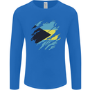 Torn Bahamas Flag Bahamians Day Football Mens Long Sleeve T-Shirt Royal Blue