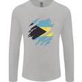 Torn Bahamas Flag Bahamians Day Football Mens Long Sleeve T-Shirt Sports Grey