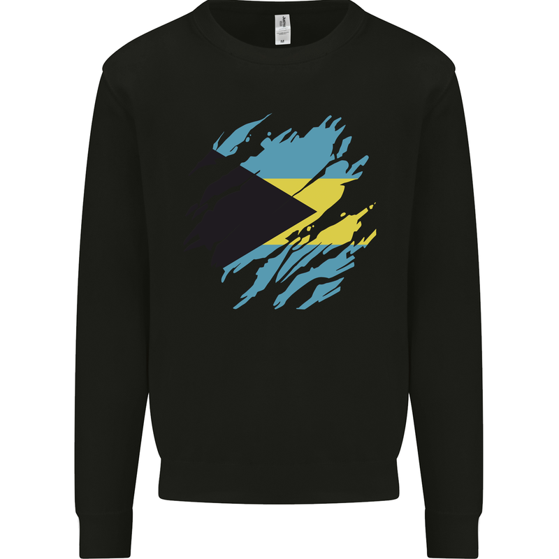 Torn Bahamas Flag Bahamians Day Football Mens Sweatshirt Jumper Black