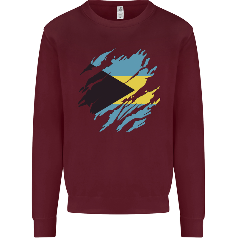 Torn Bahamas Flag Bahamians Day Football Mens Sweatshirt Jumper Maroon