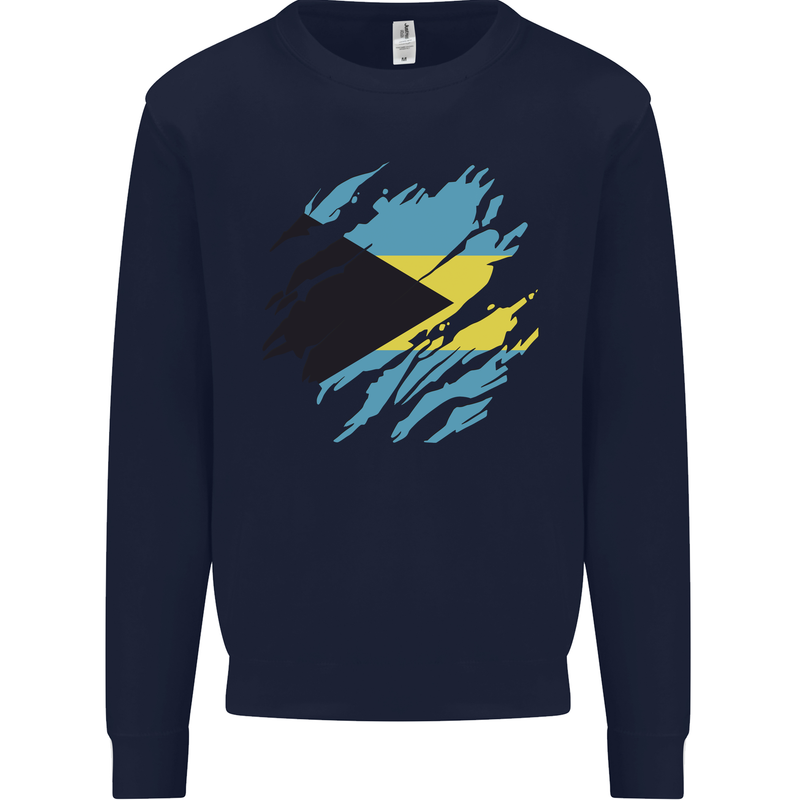 Torn Bahamas Flag Bahamians Day Football Mens Sweatshirt Jumper Navy Blue