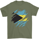Torn Bahamas Flag Bahamians Day Football Mens T-Shirt 100% Cotton Military Green
