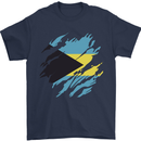 Torn Bahamas Flag Bahamians Day Football Mens T-Shirt 100% Cotton Navy Blue