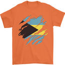 Torn Bahamas Flag Bahamians Day Football Mens T-Shirt 100% Cotton Orange