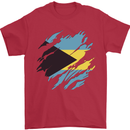 Torn Bahamas Flag Bahamians Day Football Mens T-Shirt 100% Cotton Red