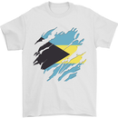 Torn Bahamas Flag Bahamians Day Football Mens T-Shirt 100% Cotton White