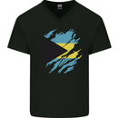 Torn Bahamas Flag Bahamians Day Football Mens V-Neck Cotton T-Shirt Black