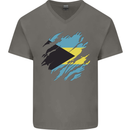 Torn Bahamas Flag Bahamians Day Football Mens V-Neck Cotton T-Shirt Charcoal