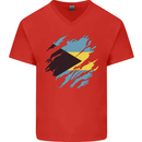 Torn Bahamas Flag Bahamians Day Football Mens V-Neck Cotton T-Shirt Red