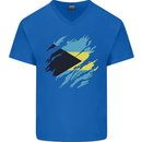 Torn Bahamas Flag Bahamians Day Football Mens V-Neck Cotton T-Shirt Royal Blue