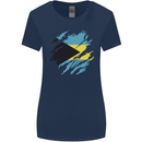 Torn Bahamas Flag Bahamians Day Football Womens Wider Cut T-Shirt Navy Blue