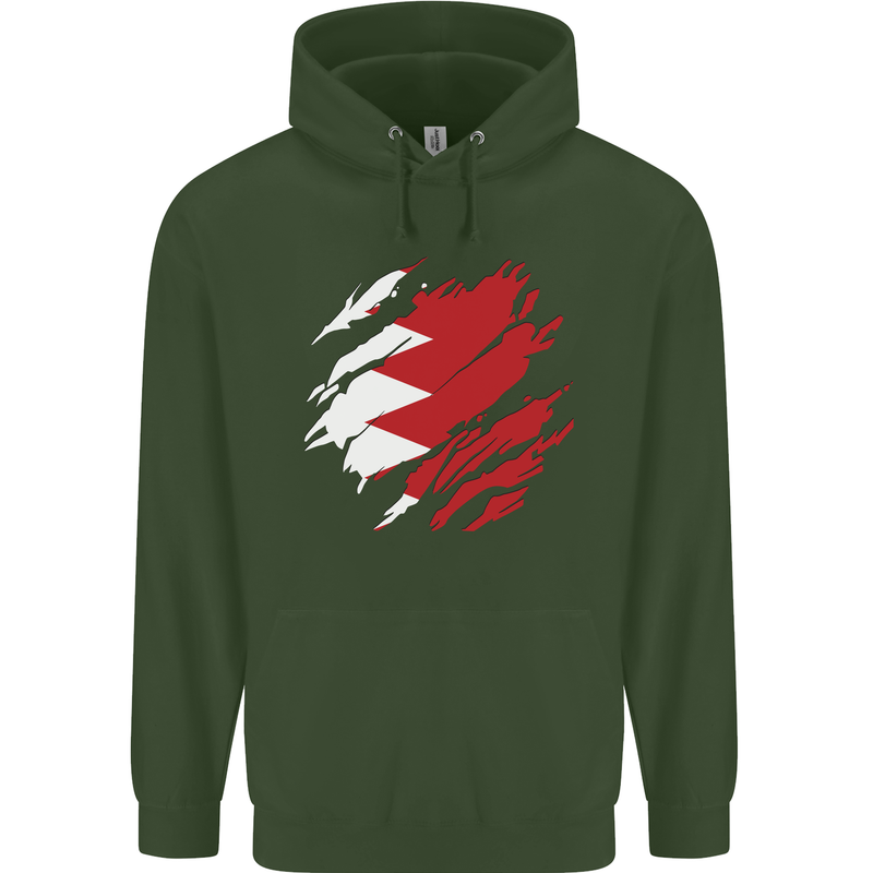 Torn Bahrain Flag Bahraini Day Football Childrens Kids Hoodie Forest Green