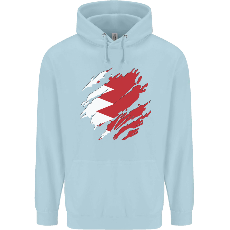 Torn Bahrain Flag Bahraini Day Football Mens 80% Cotton Hoodie Light Blue