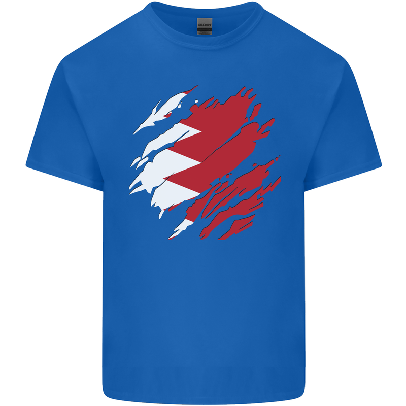 Torn Bahrain Flag Bahraini Day Football Mens Cotton T-Shirt Tee Top Royal Blue