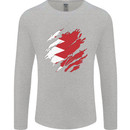 Torn Bahrain Flag Bahraini Day Football Mens Long Sleeve T-Shirt Sports Grey