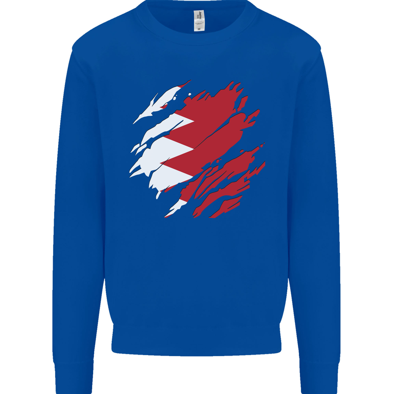 Torn Bahrain Flag Bahraini Day Football Mens Sweatshirt Jumper Royal Blue