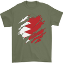 Torn Bahrain Flag Bahraini Day Football Mens T-Shirt 100% Cotton Military Green