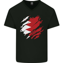 Torn Bahrain Flag Bahraini Day Football Mens V-Neck Cotton T-Shirt Black