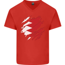 Torn Bahrain Flag Bahraini Day Football Mens V-Neck Cotton T-Shirt Red