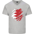 Torn Bahrain Flag Bahraini Day Football Mens V-Neck Cotton T-Shirt Sports Grey