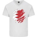 Torn Bahrain Flag Bahraini Day Football Mens V-Neck Cotton T-Shirt White