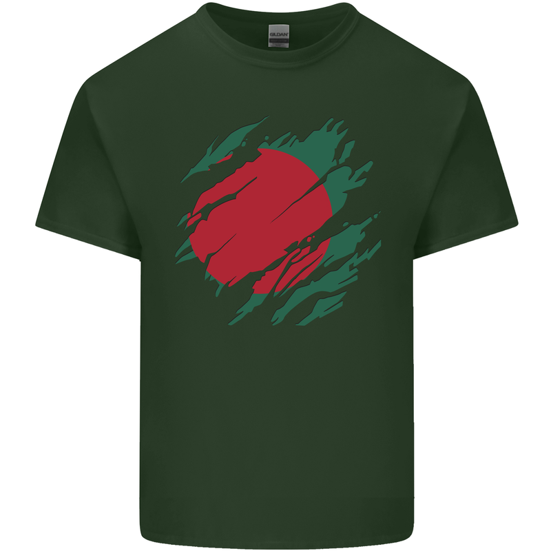 Torn Bangladesh Flag Bangladeshi Day Football Mens Cotton T-Shirt Tee Top Forest Green