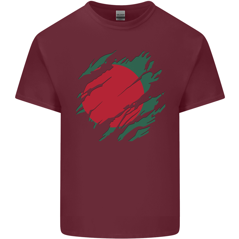 Torn Bangladesh Flag Bangladeshi Day Football Mens Cotton T-Shirt Tee Top Maroon