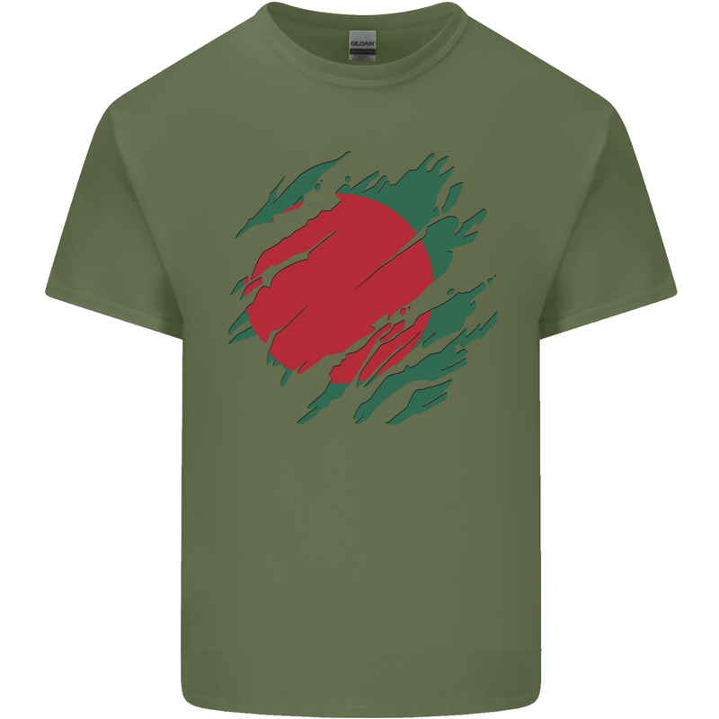 Torn Bangladesh Flag Bangladeshi Day Football Mens Cotton T-Shirt Tee Top Military Green