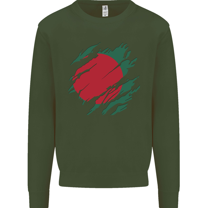 Torn Bangladesh Flag Bangladeshi Day Football Mens Sweatshirt Jumper Forest Green