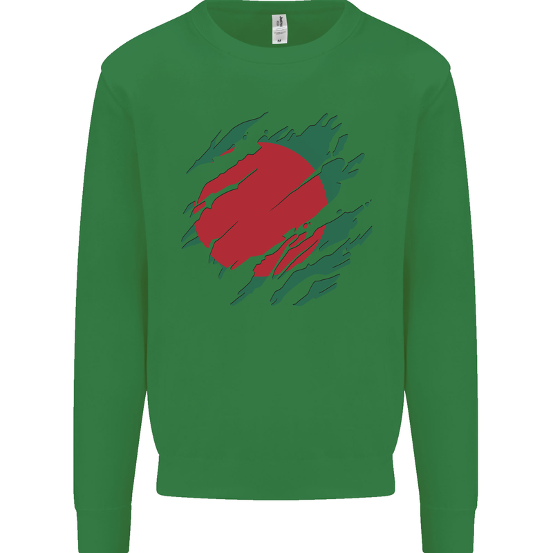Torn Bangladesh Flag Bangladeshi Day Football Mens Sweatshirt Jumper Irish Green