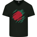 Torn Bangladesh Flag Bangladeshi Day Football Mens V-Neck Cotton T-Shirt Black