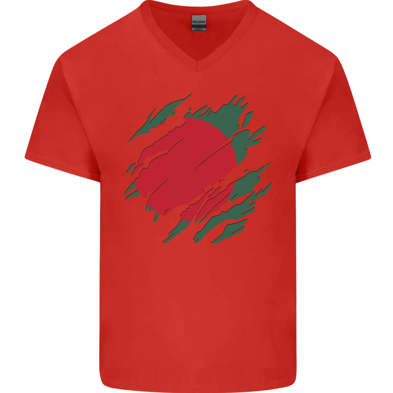 Torn Bangladesh Flag Bangladeshi Day Football Mens V-Neck Cotton T-Shirt Red