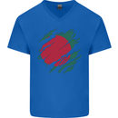 Torn Bangladesh Flag Bangladeshi Day Football Mens V-Neck Cotton T-Shirt Royal Blue