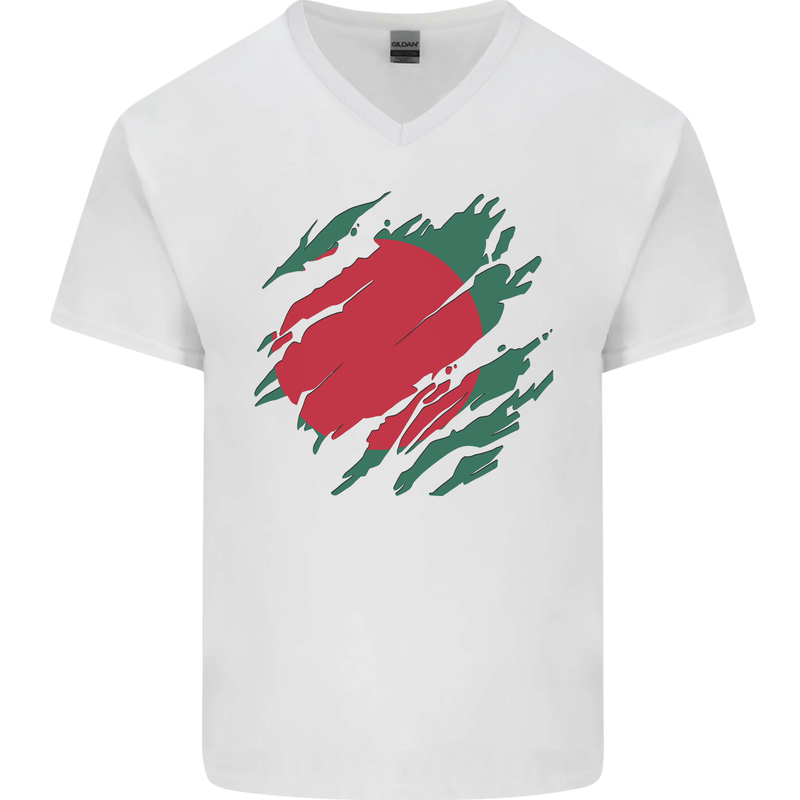Torn Bangladesh Flag Bangladeshi Day Football Mens V-Neck Cotton T-Shirt White