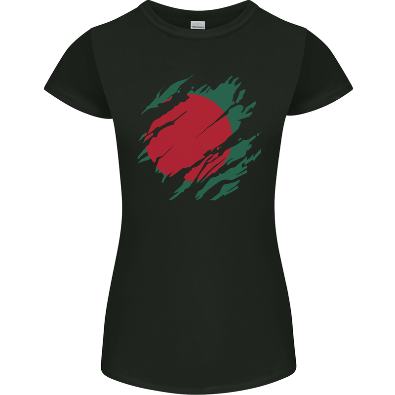 Torn Bangladesh Flag Bangladeshi Day Football Womens Petite Cut T-Shirt Black