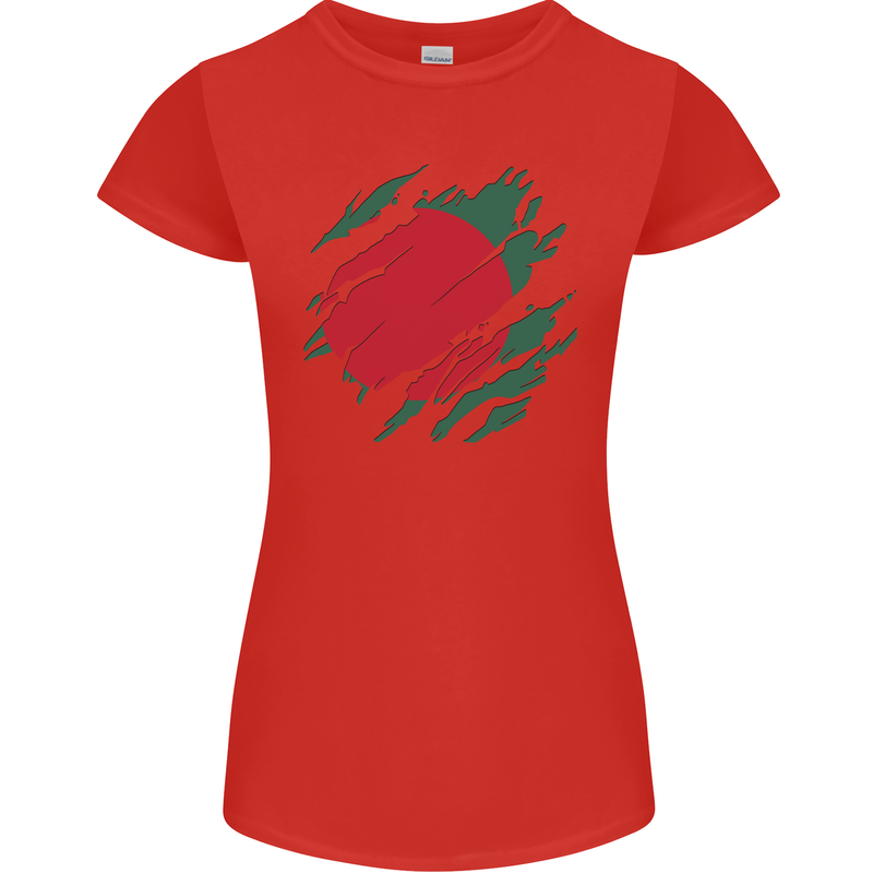 Torn Bangladesh Flag Bangladeshi Day Football Womens Petite Cut T-Shirt Red