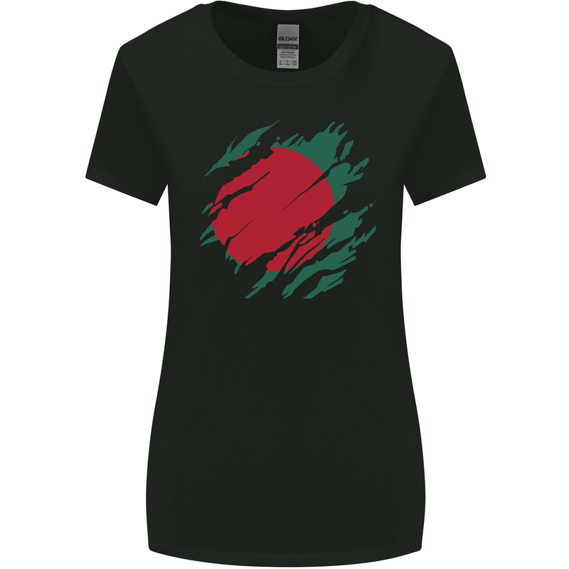 Torn Bangladesh Flag Bangladeshi Day Football Womens Wider Cut T-Shirt Black