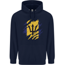 Torn Barbados Flag Barbadians Day Football Childrens Kids Hoodie Navy Blue